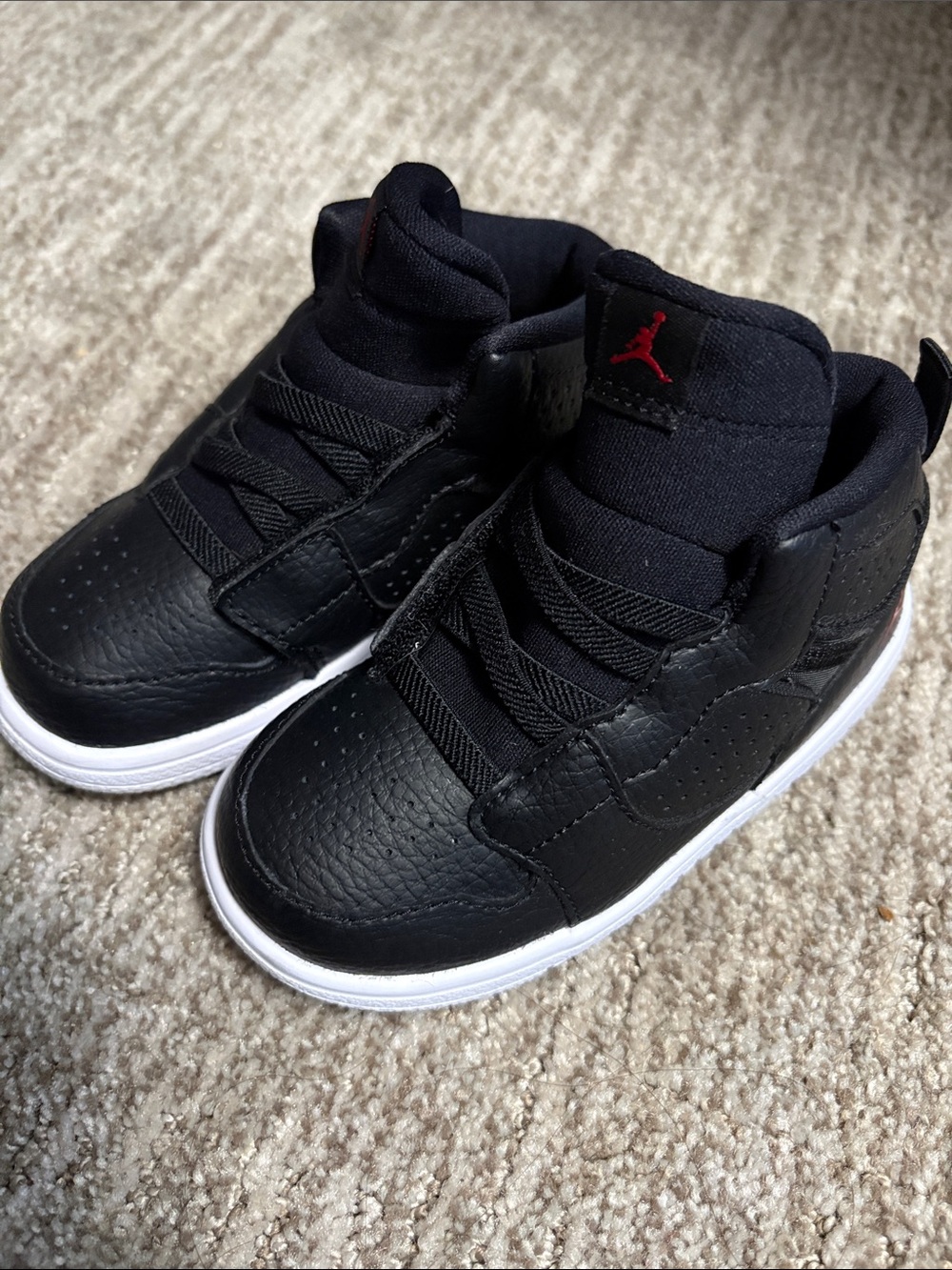 Jordan Toddler Black Sneakers with Red Logo and White Soles